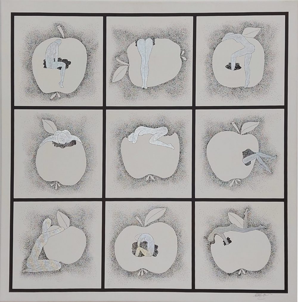 Apfelernte silber • 90x90 • Giclée Print mit Silberacryl <br> <br> Gefällt Ihnen, was Sie sehen? <br> Ein Kauf ist nach Kontaktaufnahme per Mail mit mir möglich !