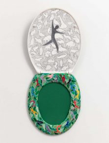 Arche offen • 38x90 • WC-Sitz (offen) mit Acrylmalerei und Pointillismus • Kunst der Verwertung <br> <br> Gefällt Ihnen, was Sie sehen? <br> Ein Kauf ist nach Kontaktaufnahme per Mail mit mir möglich !