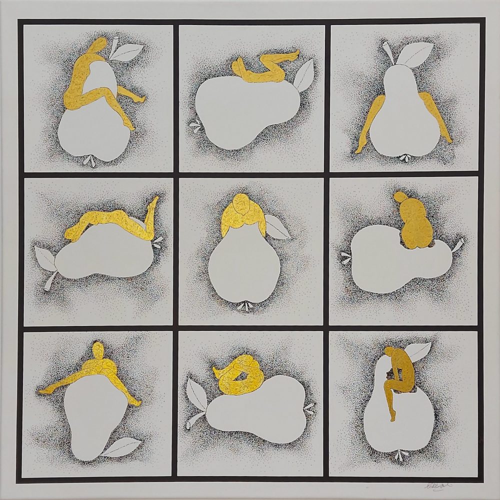 Birnenernte gold • 90x90 • Giclée Print mit Goldacryl <br> <br> Gefällt Ihnen, was Sie sehen? <br> Ein Kauf ist nach Kontaktaufnahme per Mail mit mir möglich !