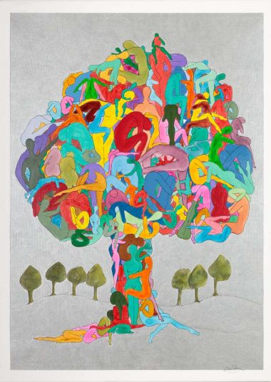 Frauenbaum auf Silber 1 • Leinwand auf Rahmen 65x90 • Acrylmalerei mit Giclée