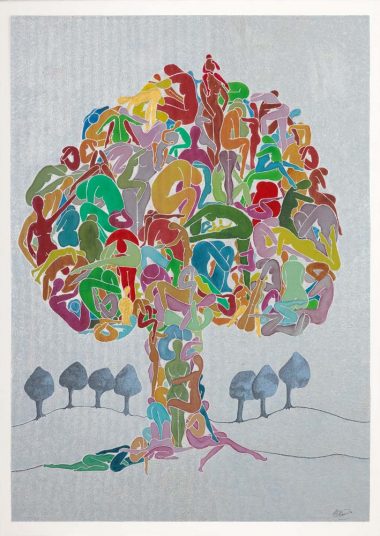Frauenbaum auf Silber 2 • Leinwand auf Rahmen 65x90 • Acrylmalerei mit Giclée