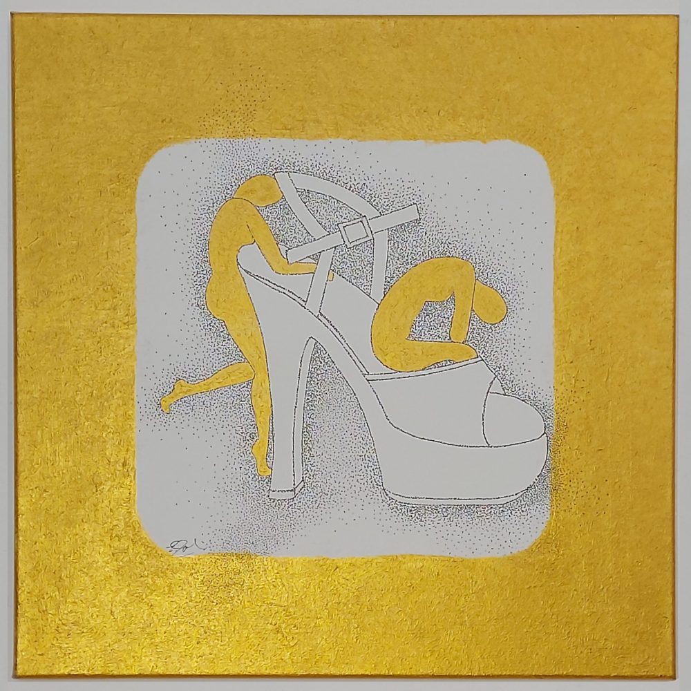 Schuh 7 gold • 60x60 • Giclée Print mit Goldacryl <br> <br> Gefällt Ihnen, was Sie sehen? <br> Ein Kauf ist nach Kontaktaufnahme per Mail mit mir möglich !